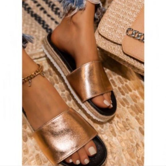 Shoes - !! RESTOCKED !! Espadrille Slides in Rose Gold
